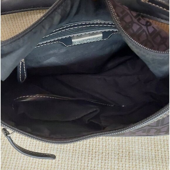 Gianni Bini Black Baguette Signature Print Leather Accent Shoulder Bag Purse - Picture 8 of 10